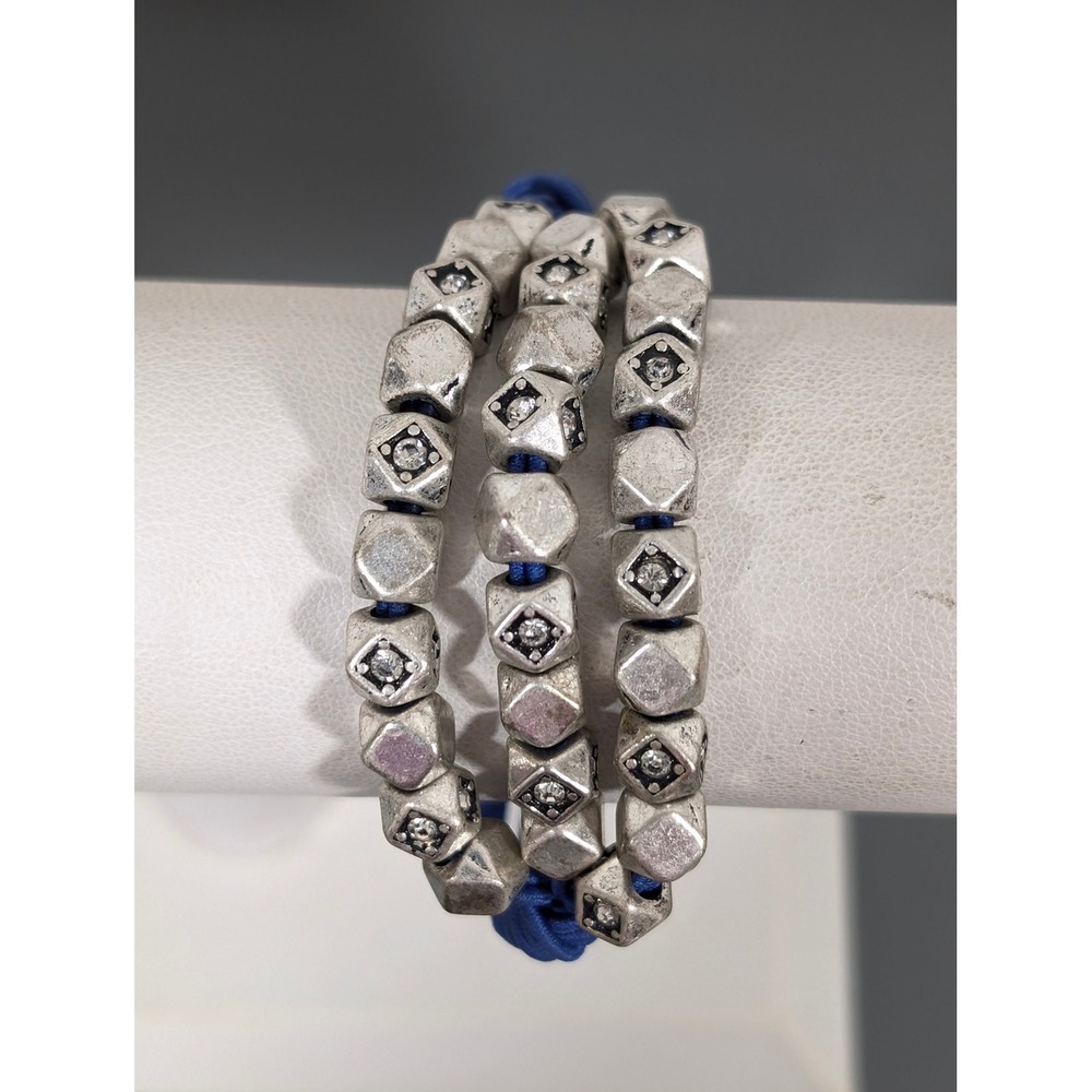 Premier Designs Sutton Bracelet Blue Cord Crystal Beads‎ Stretch 8"